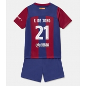 Otroški Barcelona Frenkie de Jong #21 Replika nogometni dresi kompleti Domači 2023-24 Kratek Rokav (+ hlače)