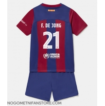 Otroški Barcelona Frenkie de Jong #21 Replika nogometni dresi kompleti Domači 2023-24 Kratek Rokav (+ hlače)