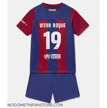 Otroški Barcelona Vitor Roque #19 Replika nogometni dresi kompleti Domači 2023-24 Kratek Rokav (+ hlače)